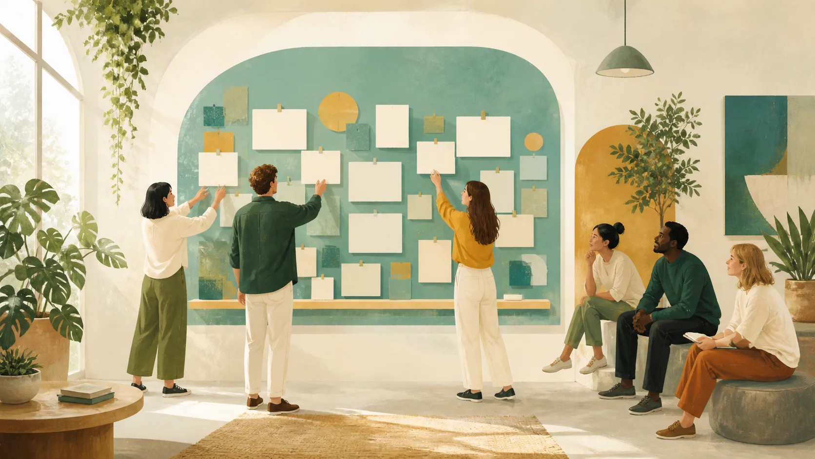 Customers and a product team gathering ideas on one organized feedback board